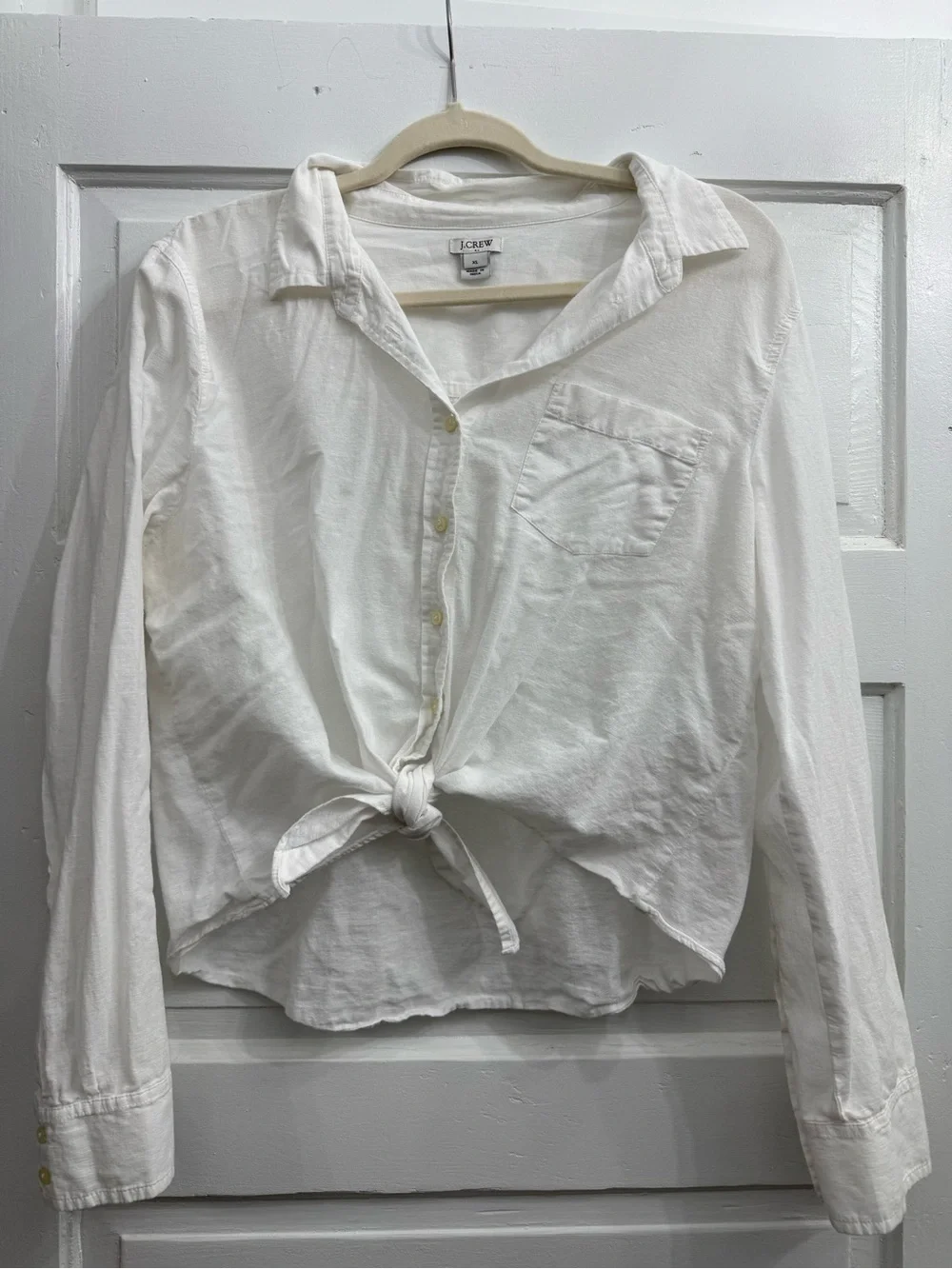 J. Crew White Tie-Front Button Down Shirt
